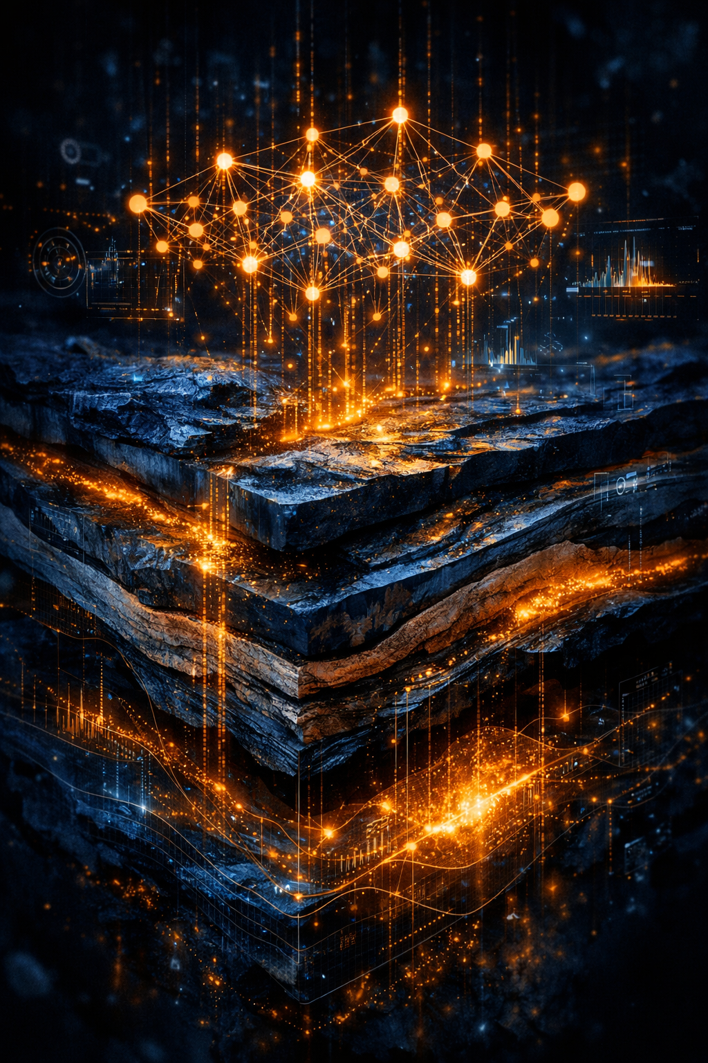 AI neural network analyzing 3D subsurface geological model